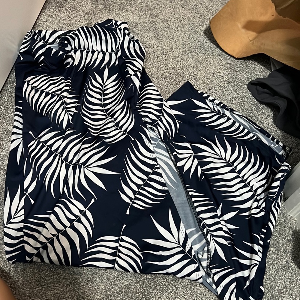 Windsor long high slit navy and white palm skirt